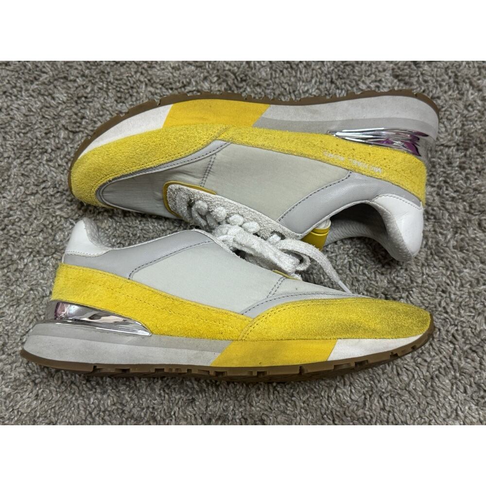 MICHAEL KORS Nova Colorblock Leather Trainer Sneaker Shoes Yellow White 6M - Picture 7 of 10